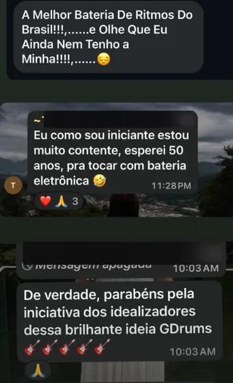 Mensagem de um músico contando como usa o GDrums