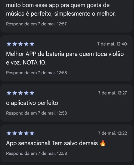 Mensagem de um músico contando como usa o GDrums