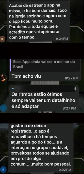 Mensagem de um músico contando como usa o GDrums