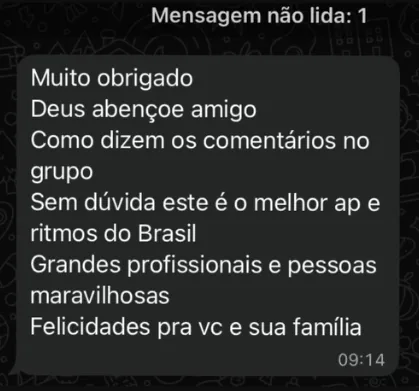 Mensagem de um músico contando como usa o GDrums