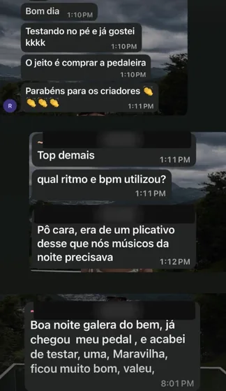 Mensagem de um músico contando como usa o GDrums