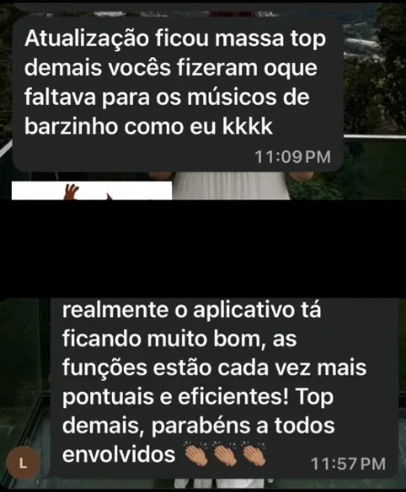 Mensagem de um músico contando como usa o GDrums