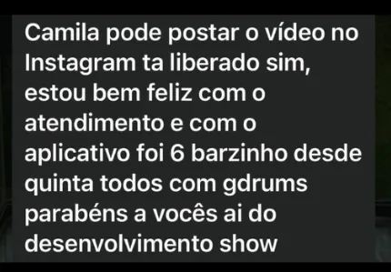 Mensagem de um músico contando como usa o GDrums