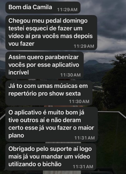 Mensagem de um músico contando como usa o GDrums