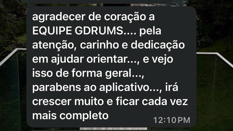 Mensagem de um músico contando como usa o GDrums
