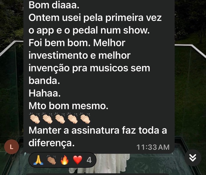Mensagem de um músico contando como usa o GDrums