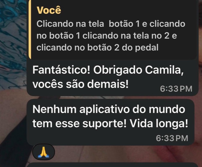 Mensagem de um músico contando como usa o GDrums