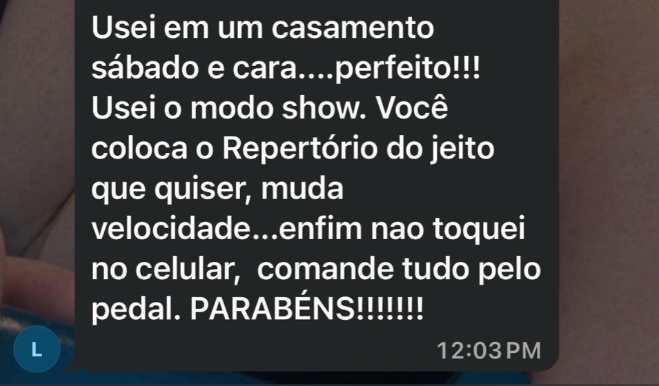 Mensagem de um músico contando como usa o GDrums