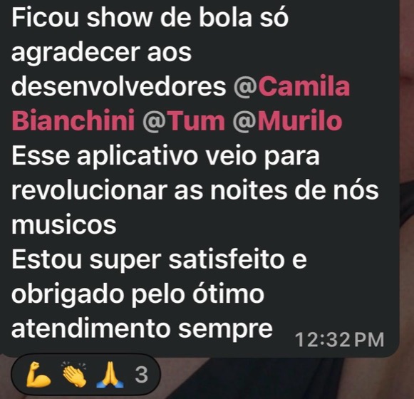 Mensagem de um músico contando como usa o GDrums
